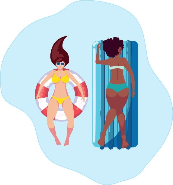 混血女孩穿着泳装和救生员图片下载