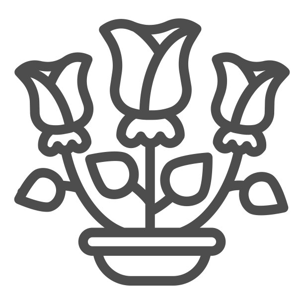 玫瑰线图标花在花盆图片下载