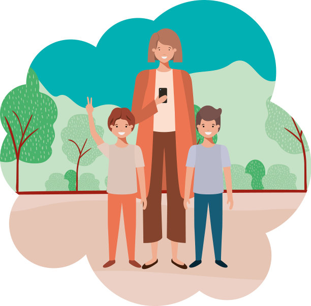 妈妈和孩子在景观头像的角色图片下载