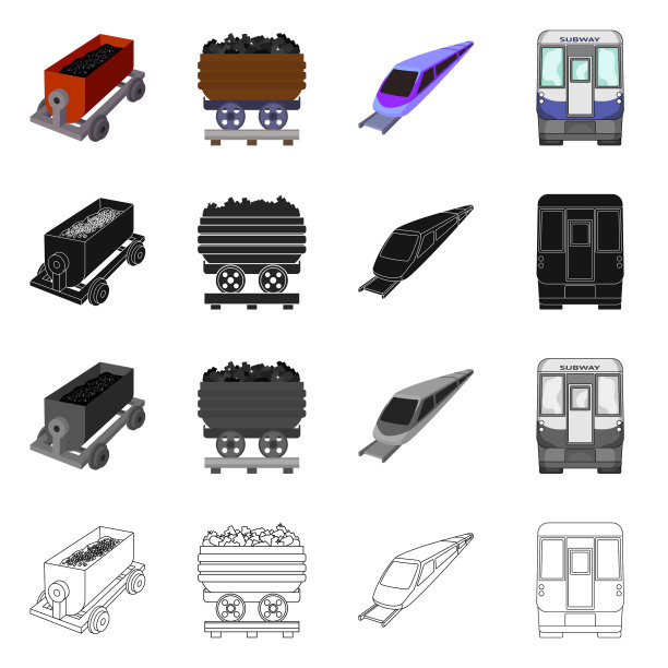 孤立对象铁路和列车标志集图片下载
