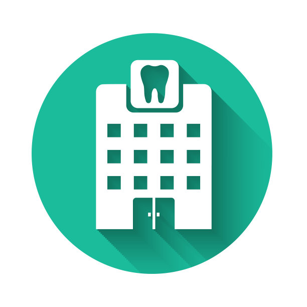 白色牙科诊所图标孤立，有长阴影图片下载