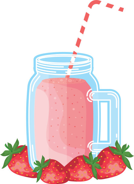 草莓果汁饮料罐与吸管图片下载