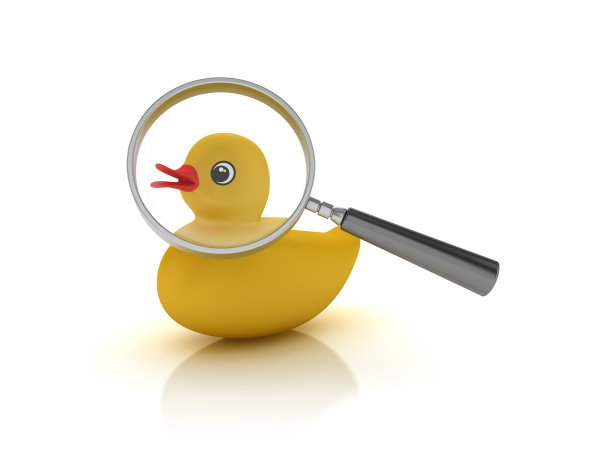 放大镜与橡胶鸭子- 3D渲染图片下载