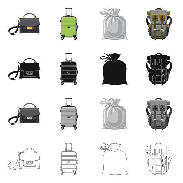 隔离对象手提箱和行李标志集图片下载