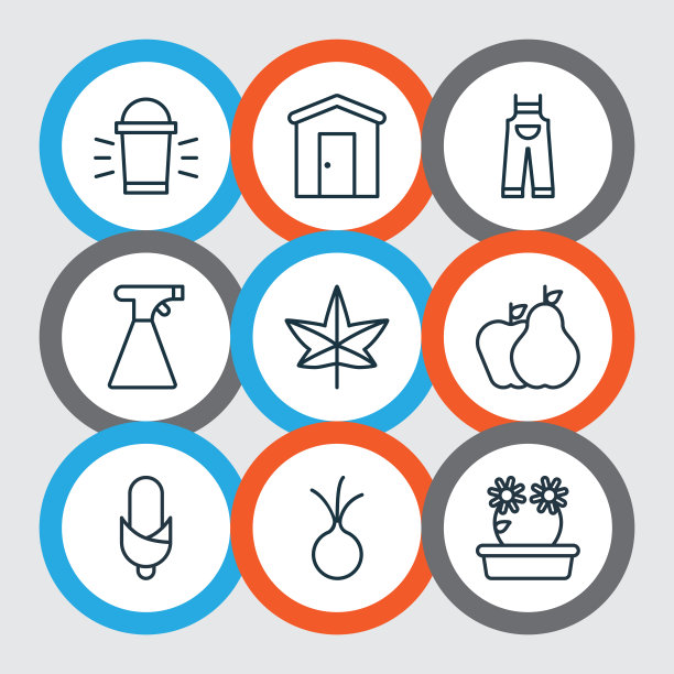 一套9植物图标包括水果洒水喷头图片下载