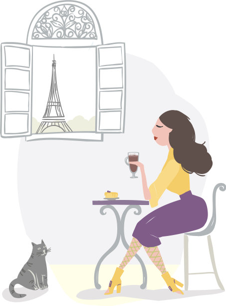 在巴黎咖啡馆喝咖啡的女孩图片下载