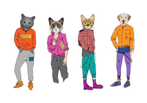 戴着动物头的不同时装模特图片下载