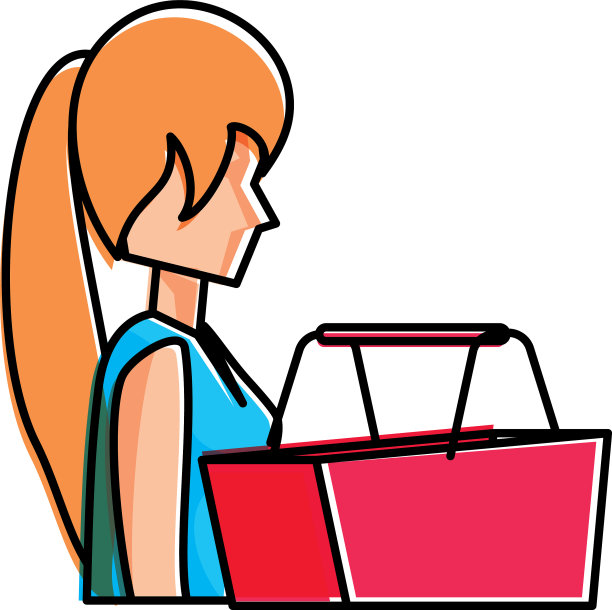 年轻女子与篮子购物图片下载