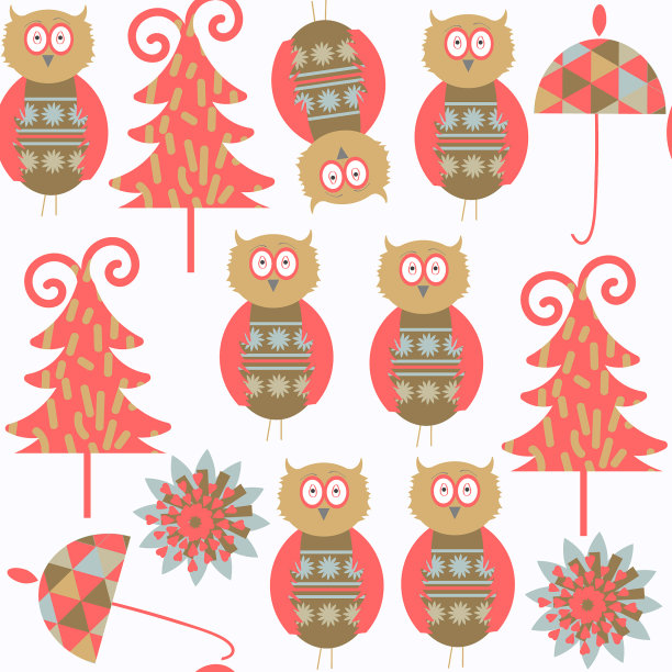 抽象的猫头鹰孩子快乐的无缝模式图片下载