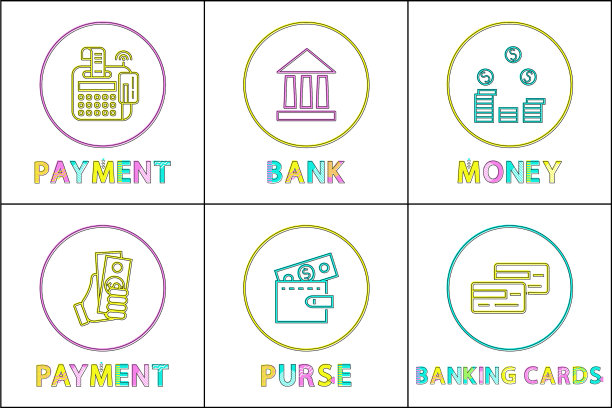 使用现金和信用卡图标进行货币操作图片下载
