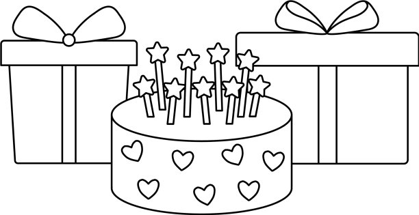 配有蜡烛和礼盒的甜蛋糕图片下载