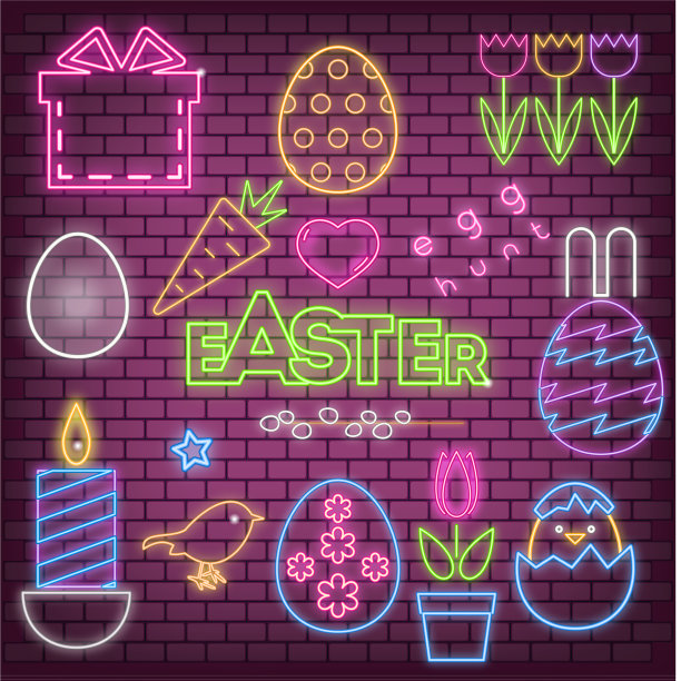 复活节快乐霓虹图标图片下载