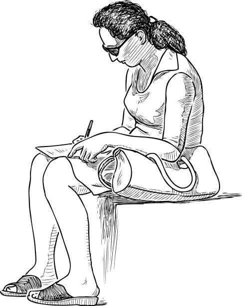 一只手画着一个随意的城镇妇女在写图片下载