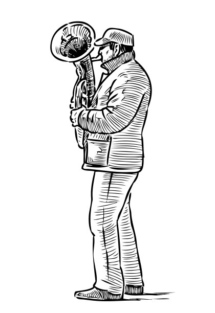 街头音乐家的素描图片下载