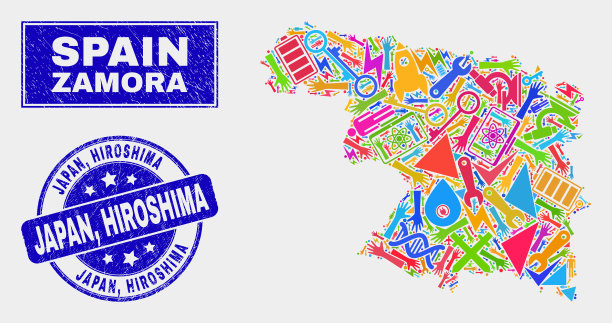 马赛克工业萨莫拉省地图和垃圾图片下载