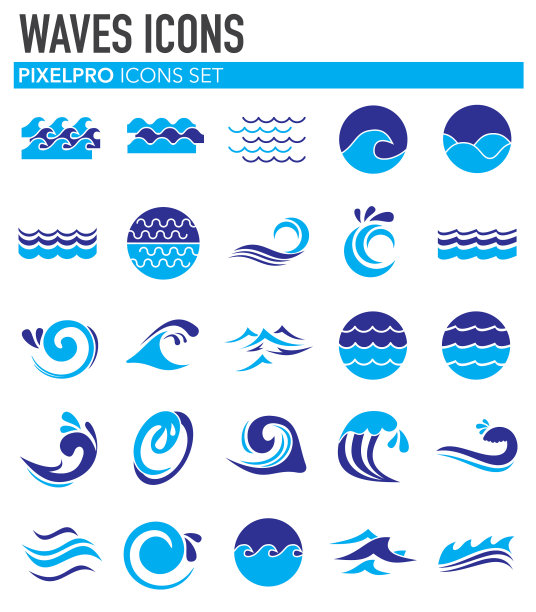 波浪图标设置在白色背景图形图片下载