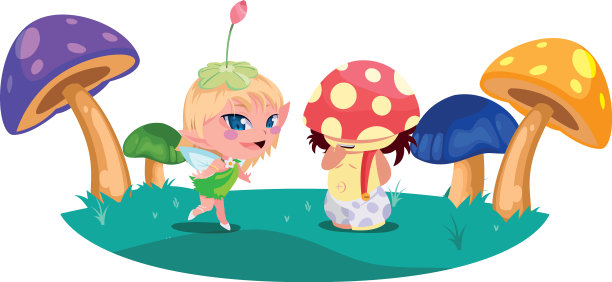 美丽的魔法仙子和蘑菇精灵在花园里图片下载
