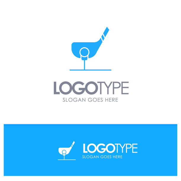 瞄准球杆高尔夫球击蓝色实心标志图片下载