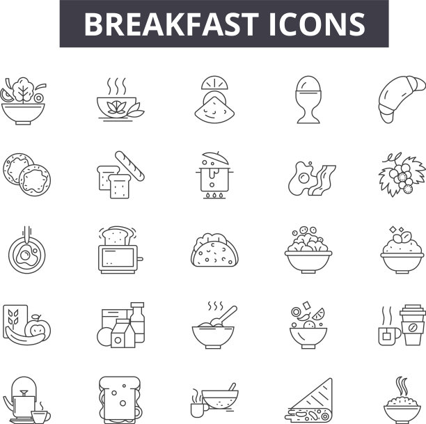 用于网页和手机设计的早餐系列图标图片下载