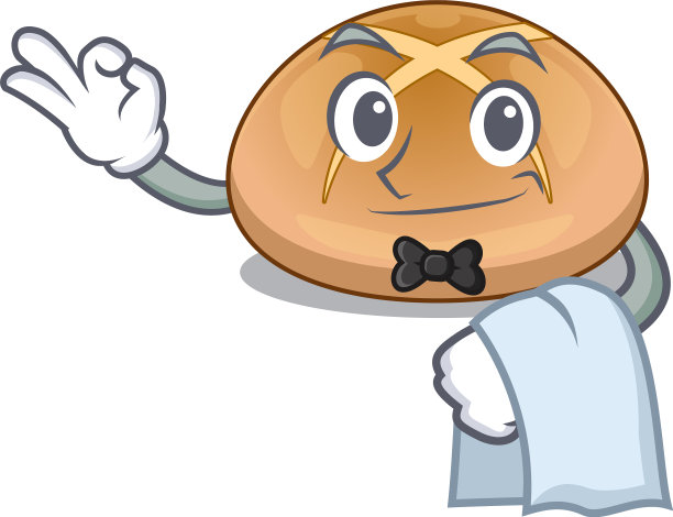 卡通服务生与传统热十字面包图片下载