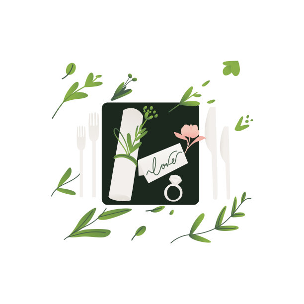 婚礼餐桌上的戒指和卷纸图片下载