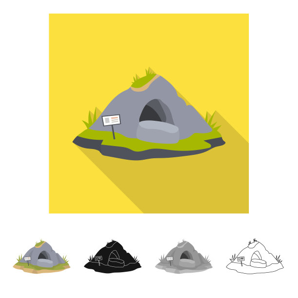 洞穴和熊的标志集图片下载