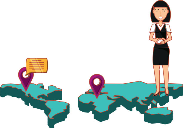 商业女性在地图与智能手机和设置图标图片下载