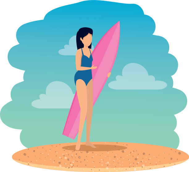 在海滩上穿着泳衣和冲浪板的女人图片下载