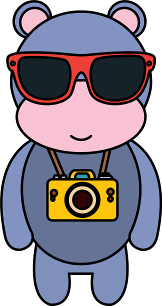 可爱的河马戴着夏日太阳镜和照片图片下载