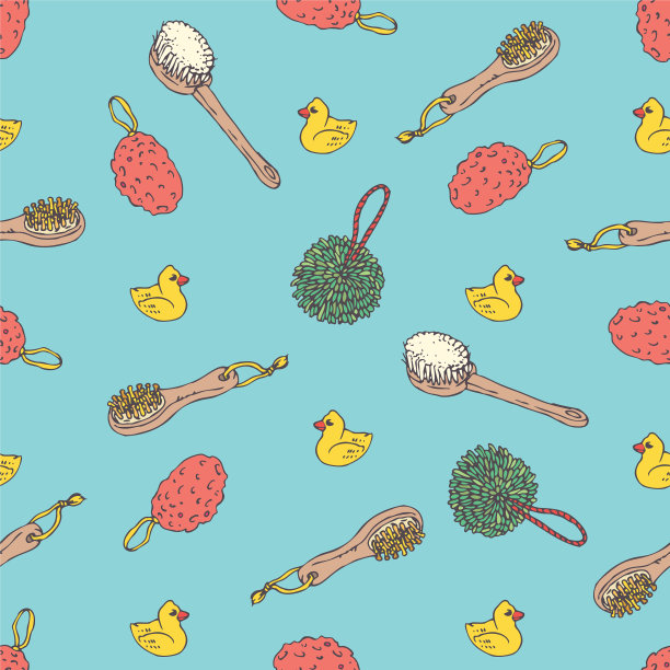 浴刷用海绵擦洗橡皮鸭图片下载