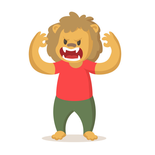 有趣的卡通狮子吼叫，卡通人物。平面矢量插图，孤立在白色背景上。图片下载
