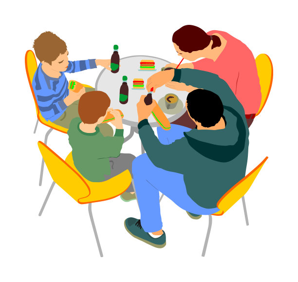 幸福的家庭吃喝在快餐图片下载