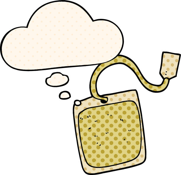 漫画书中的卡通茶包和思想泡泡图片下载