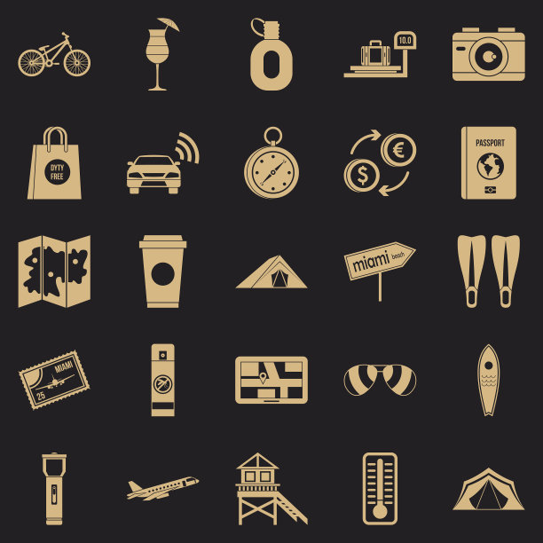 旅游旅游图标设置简单的风格图片下载