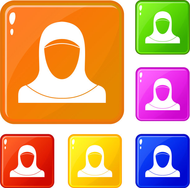 穆斯林妇女戴着头巾图标设置颜色图片下载