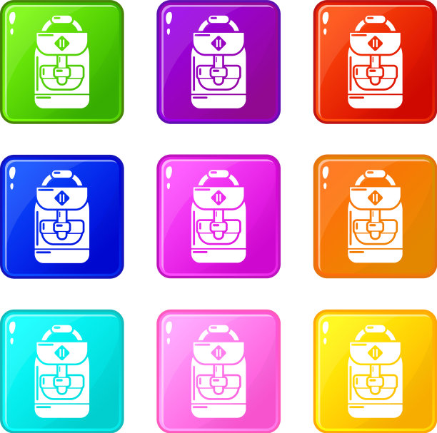 背包男孩图标集9个颜色的集合图片下载