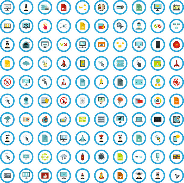 100个软件开发图标设置扁平化风格图片下载