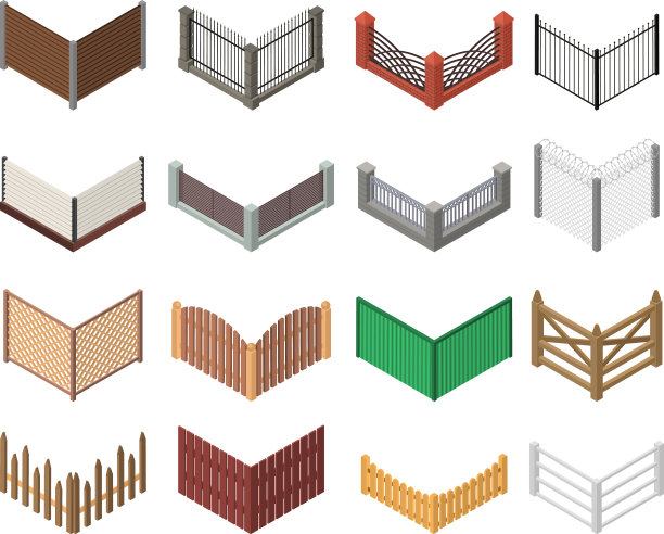 大门和栅栏标志3d图标设置等距视图图片下载