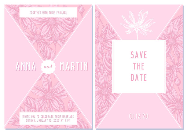 婚礼邀请卡上有粉红色的耶路撒冷图片下载