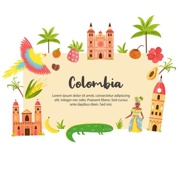 著名旅游目的地哥伦比亚的旅游海报图片下载