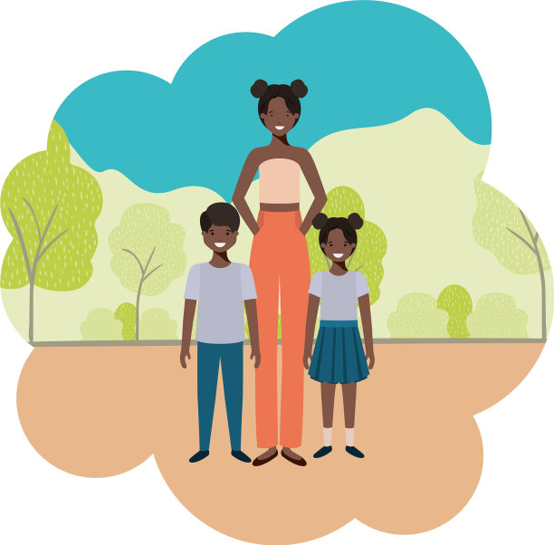 妈妈和孩子在景观头像的角色图片下载