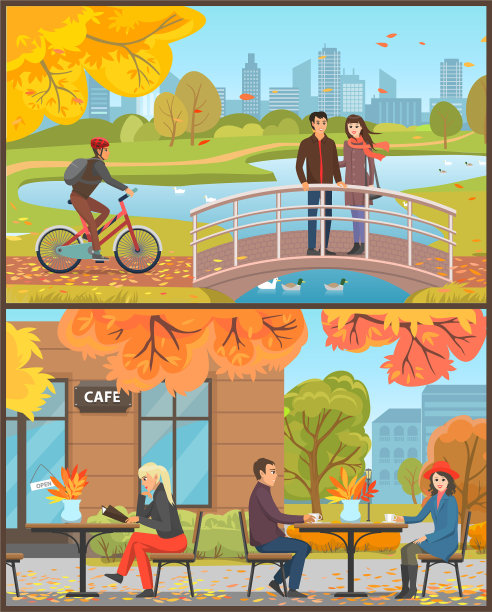 咖啡馆与顾客坐在外面设置图片下载