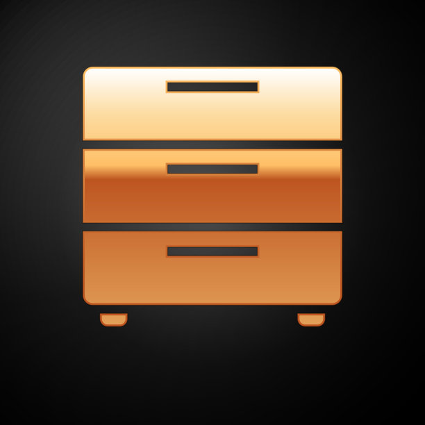 金色家具床头柜图标孤立在黑色图片下载