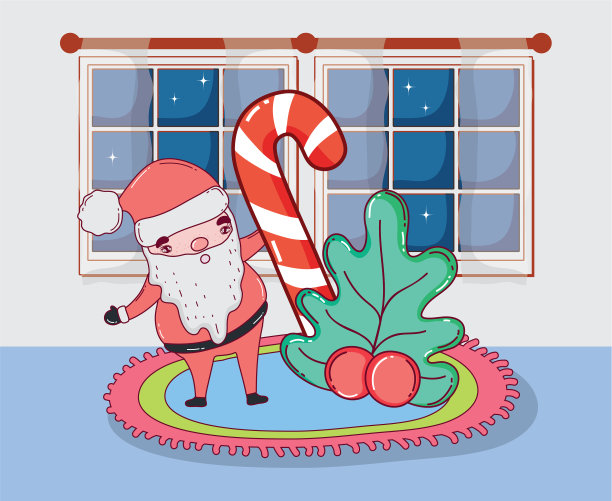 圣诞老人拿着手杖在房子里图片下载