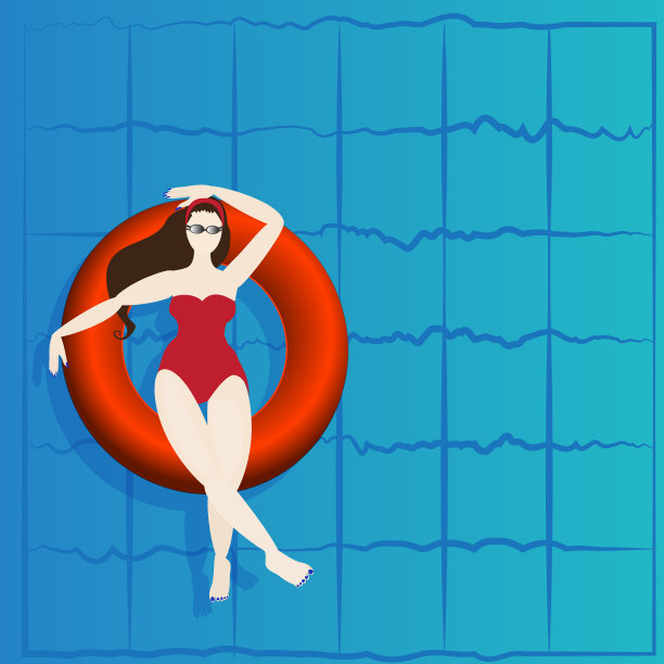 泳池派对用橡胶圈浮在水面上图片下载