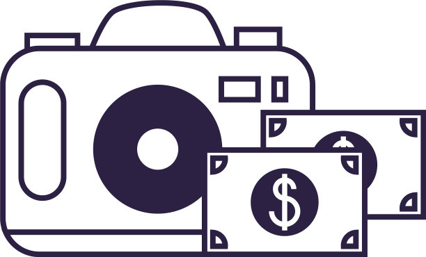 数码相机与钞票美元图片下载