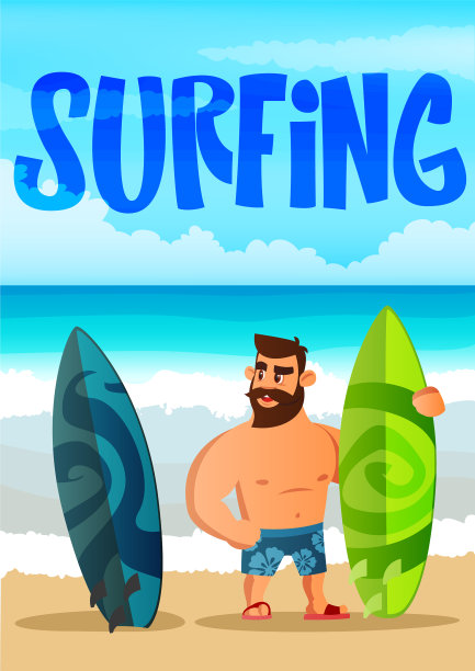 胡子男子冲浪者手绘字母图片下载