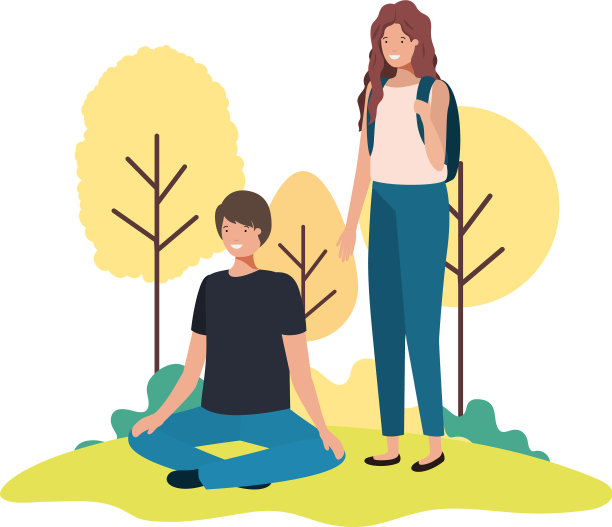 拿着书包的女人和坐着的男人图片下载