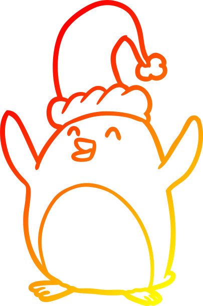 温暖的梯度线绘制快乐的圣诞企鹅图片下载