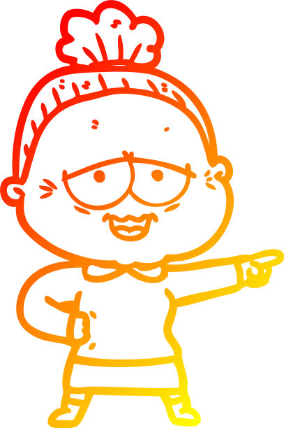 温暖的梯度线画卡通快乐老太太图片下载